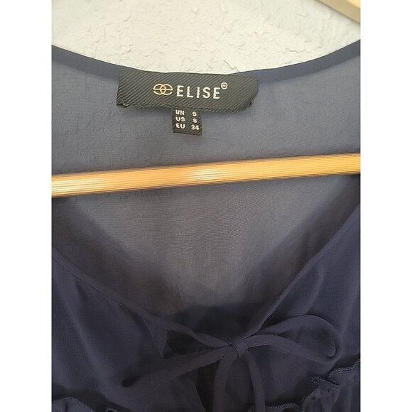 Elise Size Small Navy Blue Sheer Tiered Blouse - Picture 3 of 5